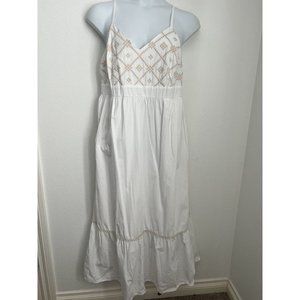 Ava and Viv Womens Size 1X Maxi Dress Sleeveless White Beige Embroidered…